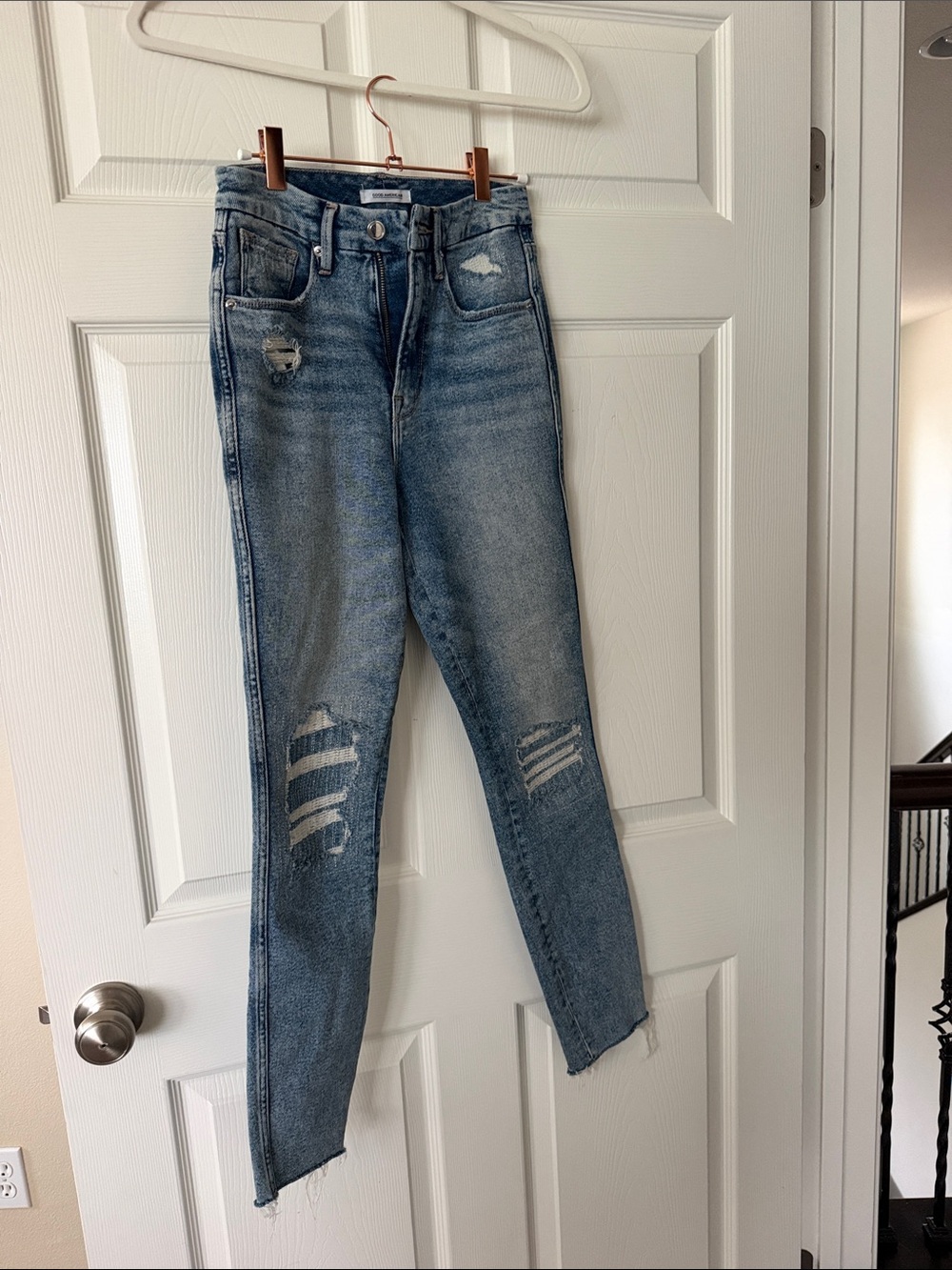 Good American High-Rise Distressed Light Blue Jeans